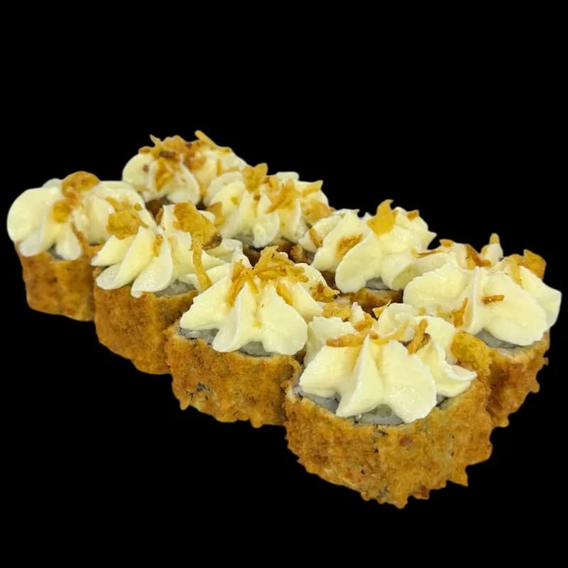 Жареный ролл с цыпленком и соусом лава